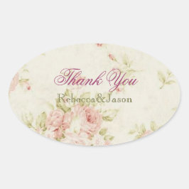 Adesivo Oval casamento vintage Floral elegante rosa rosa