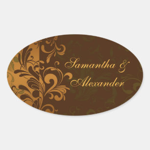 Adesivo Oval Castanha Brown/ouro/selo do envelope redemoinho do