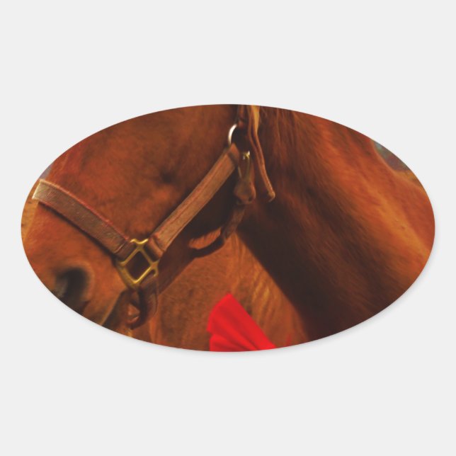 Adesivo Oval Cavalo com Arco Vermelho (Frente)