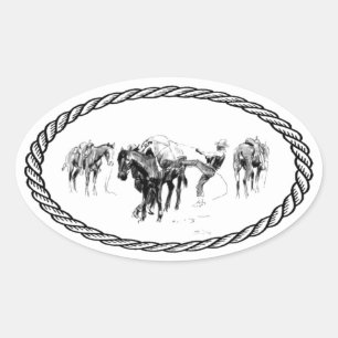Adesivo Oval Cavalo que embala o euro- estilo