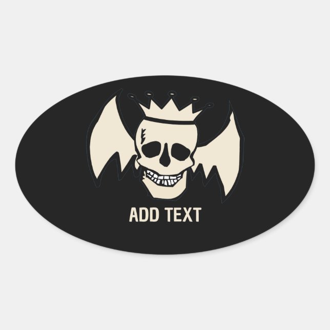 Adesivo Oval Caveira e Asas, adicionar texto, (Frente)
