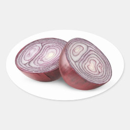 Adesivo Oval Cebola vermelha cortada em metades