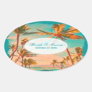 Adesivo Oval Cena de praia vintage PixDezines