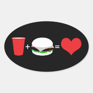 Adesivo Oval cerveja + hambúrguer = amor