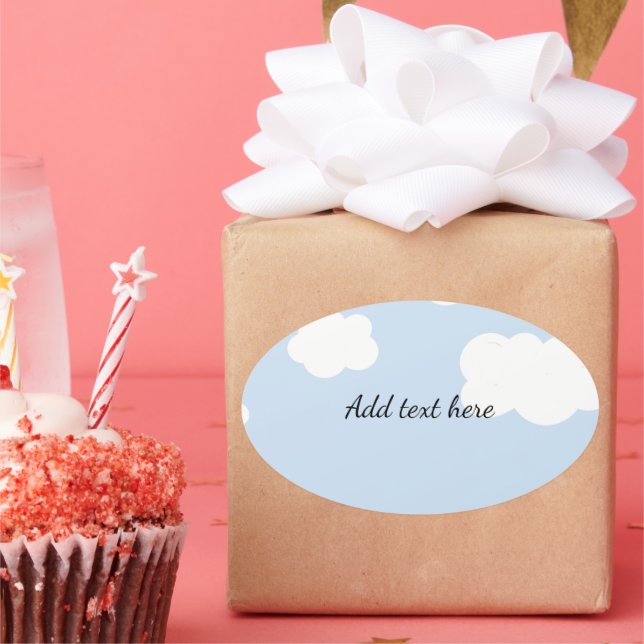 Adesivo Oval Céu Azul, Modelo de Nuvens Brancas Fluffy, (Festa)