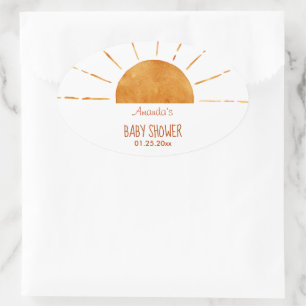 Adesivo Oval Chá de fraldas de Boho Amarelo Amarelo de Aquarela