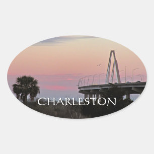 Adesivo Oval Charleston Cooper Bridge Sunset Sticker