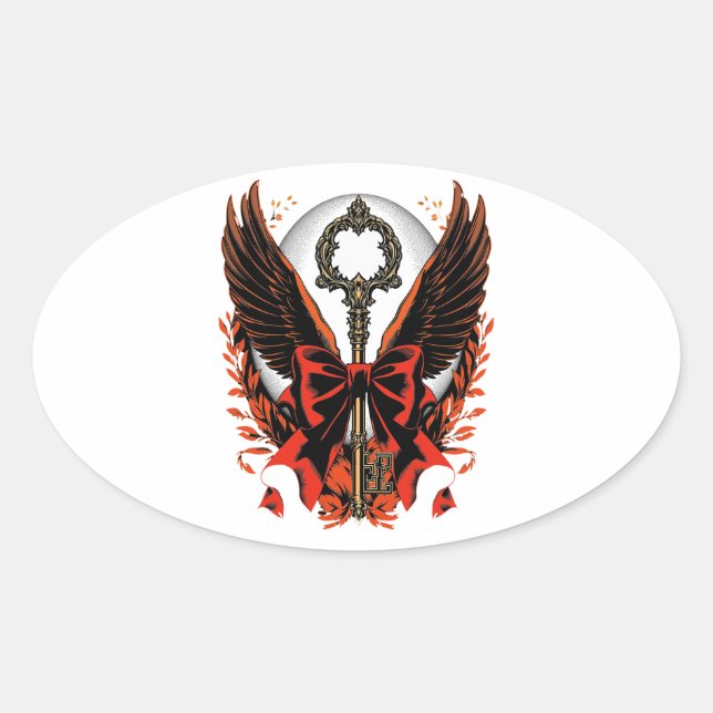 Adesivo Oval Chave do Arco Gótico Velvet com Asas e Lua (Frente)