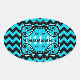 Adesivo Oval Chevron elegante preto e turquesa