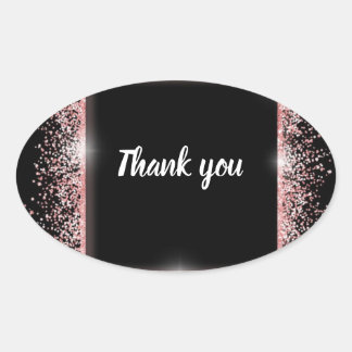Adesivo Oval Chic Black and Pink Gliter Obrigado Stickers