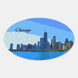Adesivo Oval Chicago Skyline Collage Paint
