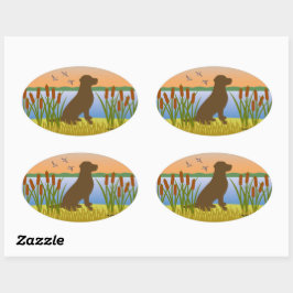 Adesivo Oval Chocolate Labrador Bird Dog Sunset