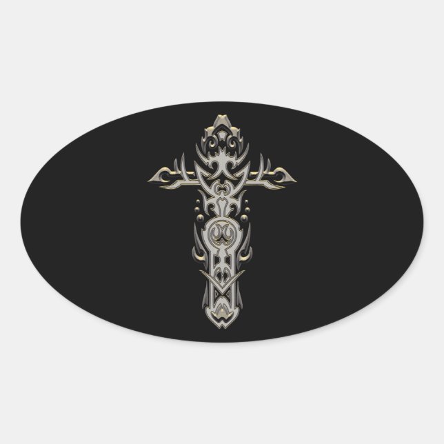 Adesivo Oval Christian Ornamentado Cross 57 (Frente)
