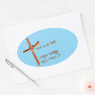 Adesivo Oval Christian Palm Cross Address Labs, Castanho e Azul