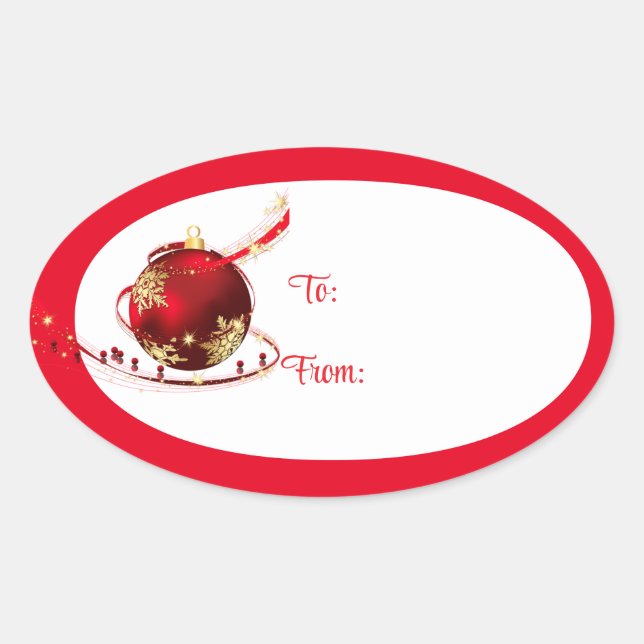 Adesivo Oval Christmas Holiday Gift Tag Stickers (Frente)