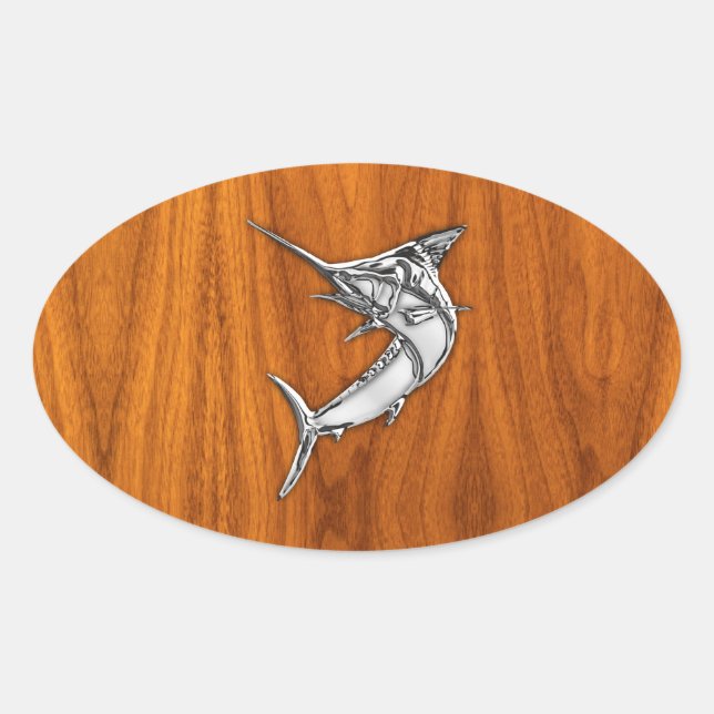 Adesivo Oval Chrome Marlin no Teak Wood (Frente)