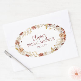 Adesivo Oval Chuva de Noiva Boho Rústica Floral Borgonha Person