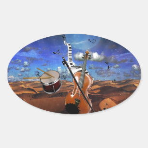 Adesivo Oval Cilindros bonitos do piano do splatter do violino