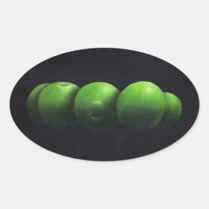 Adesivo Oval Cinco maçãs verdes