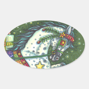 Adesivo Oval Cinza DE UM CAVALO ABERTO, COLORIDO