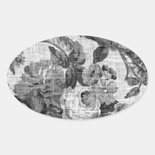 Adesivo Oval Cinzas brancas e pretas Tone Vintage Toile Floral 