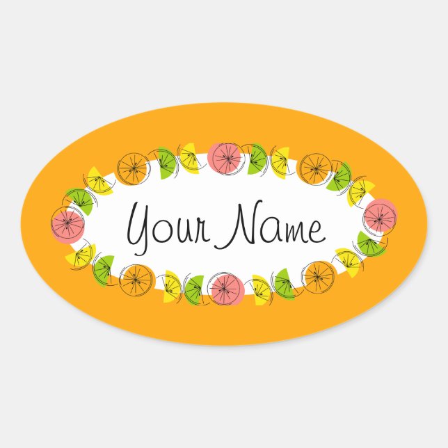 Adesivo Oval Círculo Citrus Orange Name Stick round (Frente)