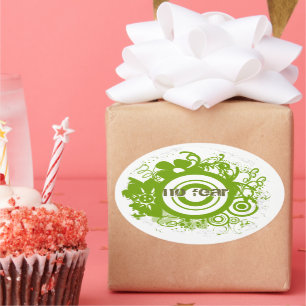 Adesivo Oval Círculo da flor com Kanji para a coragem