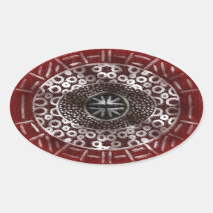 Adesivo Oval Círculos Concentrados - Impressão vermelho-vermelh