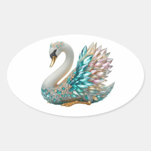Adesivo Oval Cisne Dourado Brilhante com Cristal Diamante Bedaz