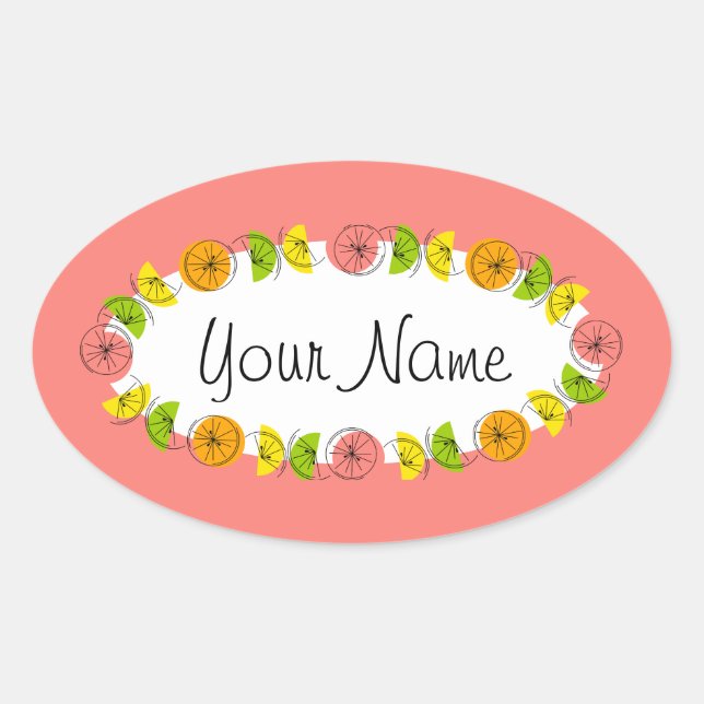 Adesivo Oval Citrus Circle Pink Name Stick round (Frente)