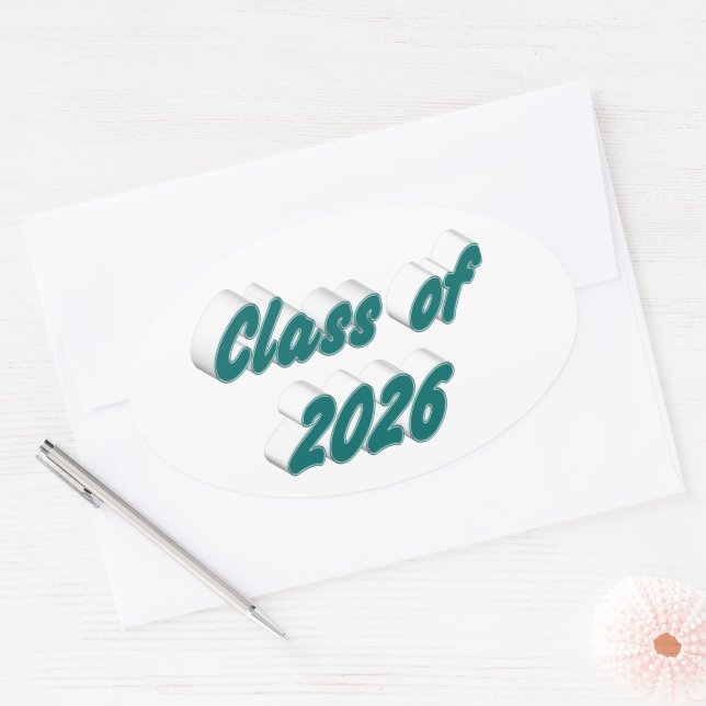 Adesivo Oval Class of 2026 green typography graduation (Envelope)