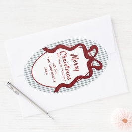 Adesivo Oval Classic Red Blue Stripes & Bow Frame Christmas 