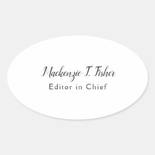 Adesivo Oval Clássica Caligrafia Elegante Simples Branco