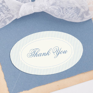 Adesivo Oval Clássico Azul Claro Listras Obrigado Casamento