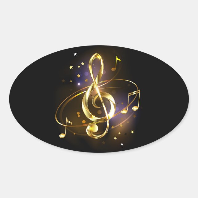 Adesivo Oval Clave de Sol Musical de Ouro (Frente)
