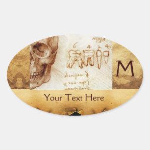 Adesivo Oval CLÍNICA DENTAL, MONOGRAMA DENTISTA, Pergaminho an