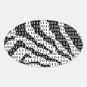 Adesivo Oval Código Binário Zebra Preto e Branco