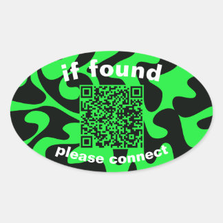 Adesivo Oval Código QR verde lima fofo perdido encontrado