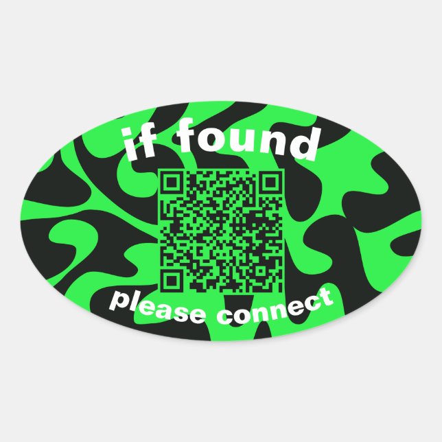Adesivo Oval Código QR verde lima fofo perdido encontrado (Frente)