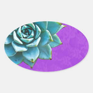 Adesivo Oval Coloração d'água Suculta Roxo