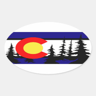 Adesivo Oval Colorado Flag Tree Silhouette