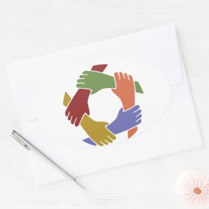 Adesivo Oval Colorido Vinheta de Mão