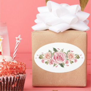 Adesivo Oval Conjunto De Vinhetas De Disposição Da Flor De Rosa