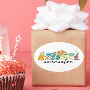 Adesivo Oval Conselheiro Escolar Professora de Flor Selvagem Bo