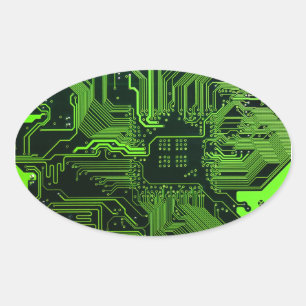 Adesivo Oval Conselho de Circuito Eletrônico Verde de Nerd Extr
