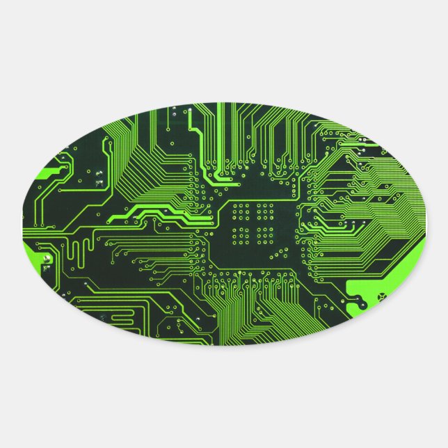 Adesivo Oval Conselho de Circuito Eletrônico Verde de Nerd Extr (Frente)