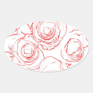 Adesivo Oval Contornos do Rosa vermelha