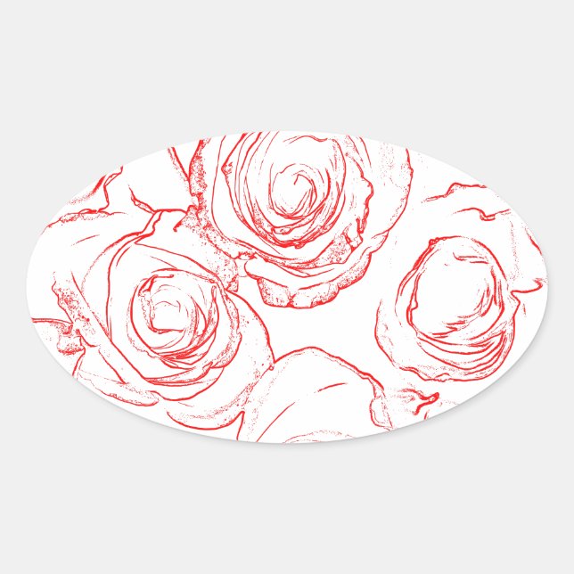 Adesivo Oval Contornos do Rosa vermelha (Frente)