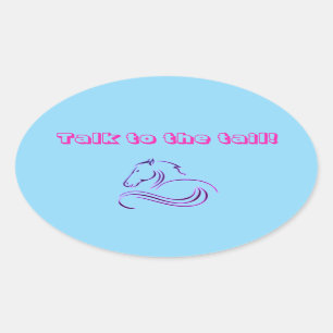 Adesivo Oval Conversa azul bonito das meninas ao cavalo/pônei
