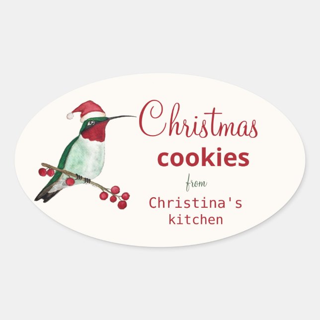 Adesivo Oval Cookies de Natal de Hummingbird Personalizados (Frente)